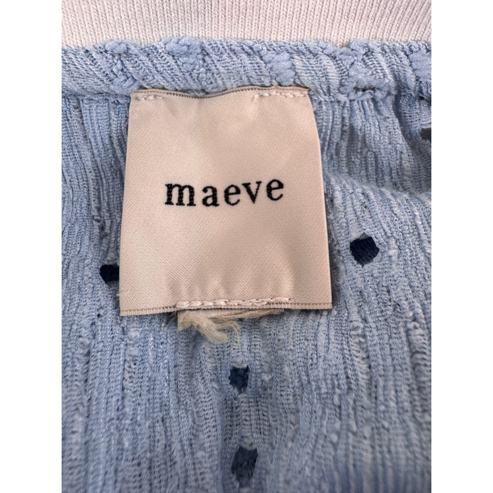 Maeve Blue Eyelet Puff Sleeve Varsity Trim Top Cottagecore Preppy size M - Picture 3 of 6